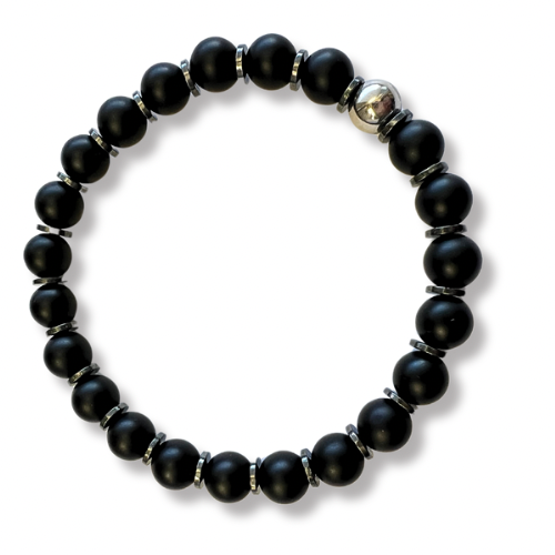 Premium Matte Black Onyx With Stainless Steel Beads Mens (8mm)