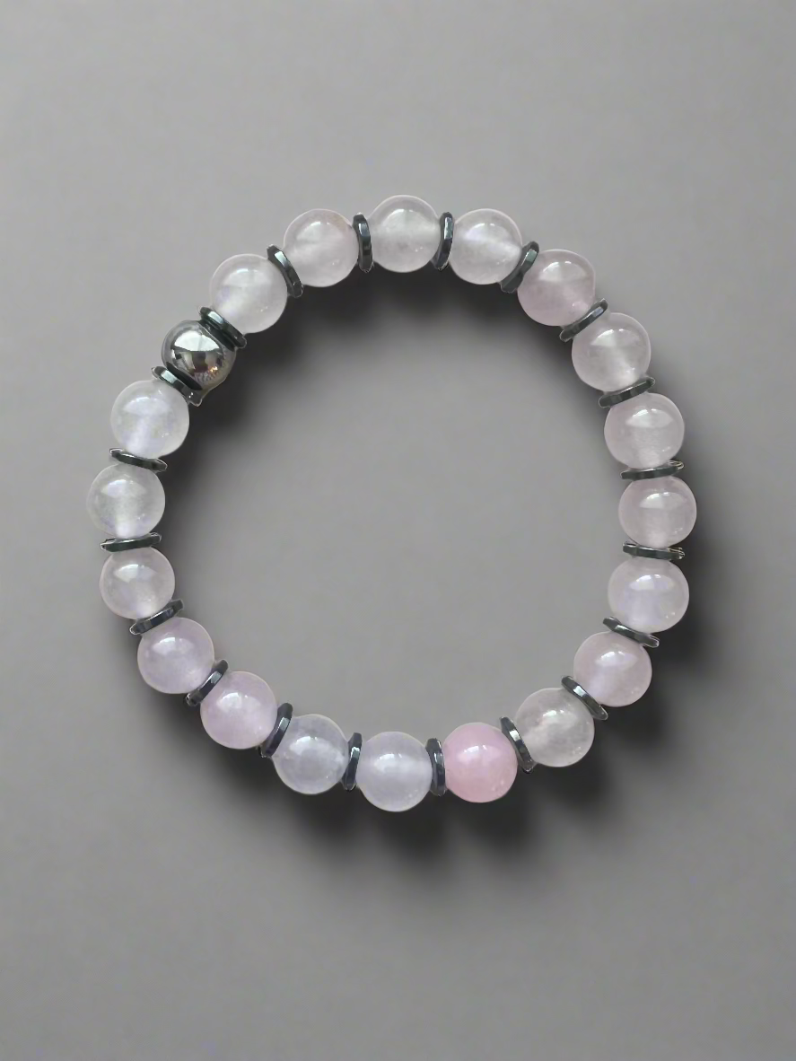 Premium Rose Quartz With Stainless Hematite Discs Women's (8mm)