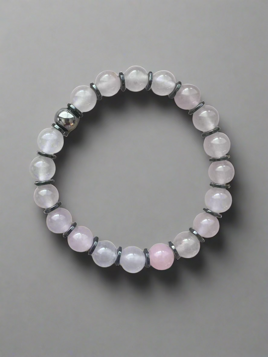Premium Rose Quartz With Stainless Hematite Discs Women's (8mm)