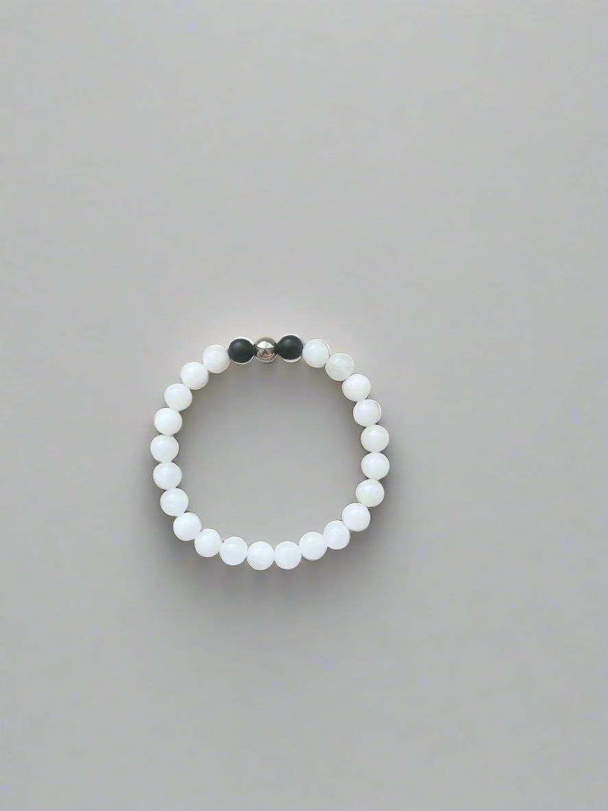 Premium White Jade With Black Onyx Bracelet Mens (8mm)