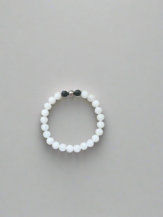 Premium White Jade With Black Onyx Bracelet Mens (8mm)